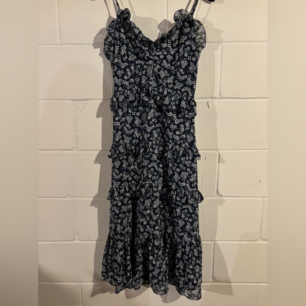 Floral Ruffle Dress - Black and White